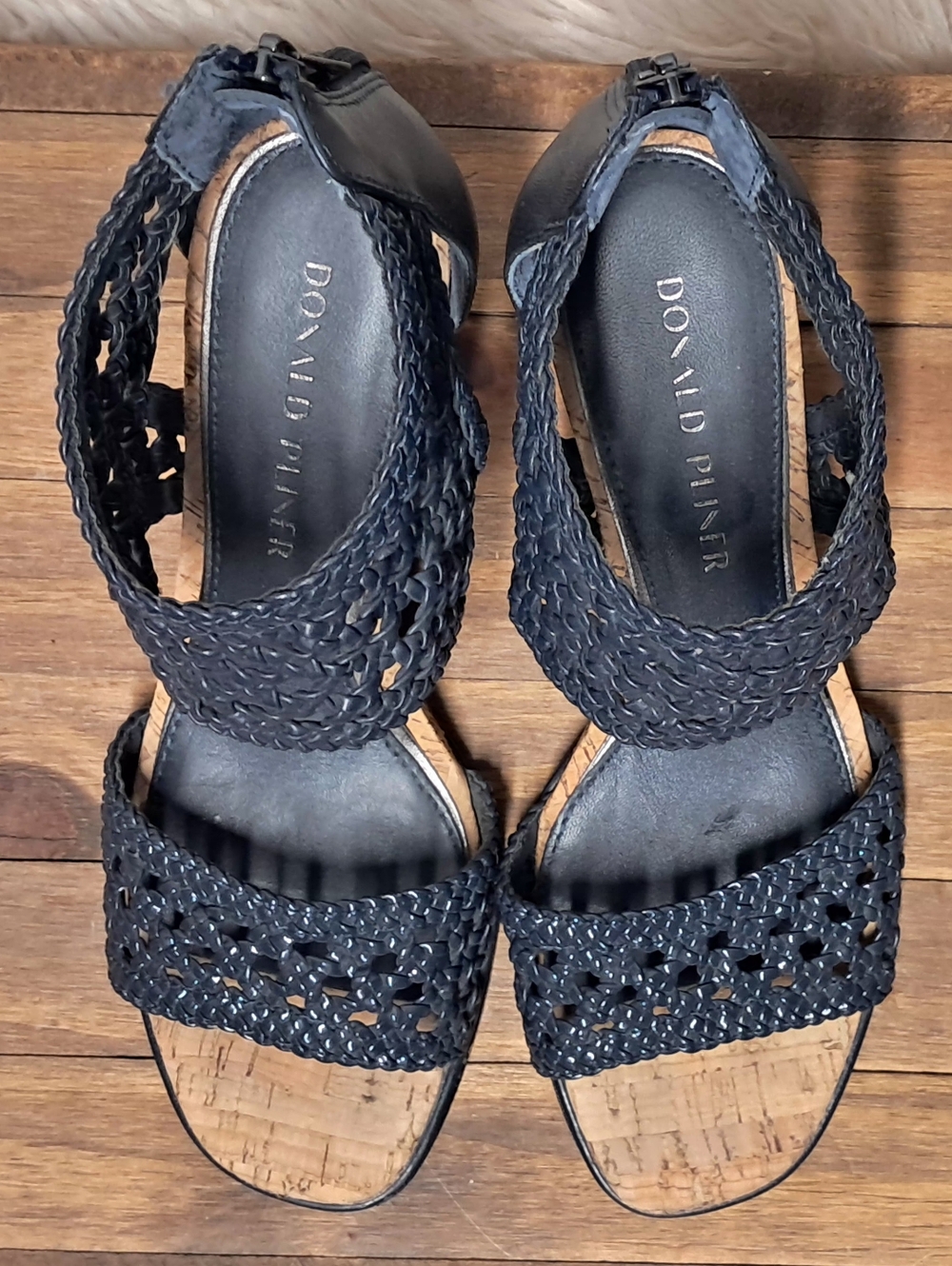 Donald J. Pliner Navy Woven Cork Wedge Sandals Size 7.5 - Picture 4 of 8